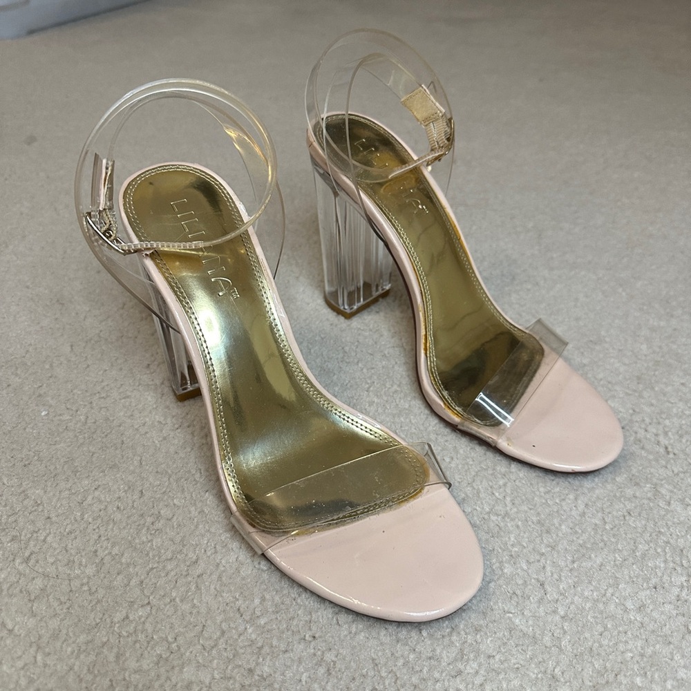 Liliana Clear Block Heel with Clear straps Size 7.5